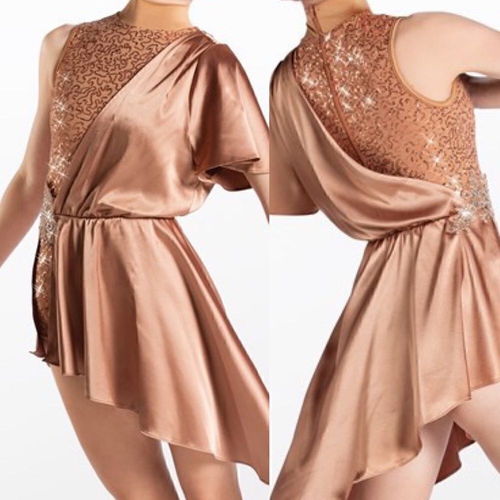 Weissman Elite dance costume dress bronze appliqué Your Love D13084 Adult XSA